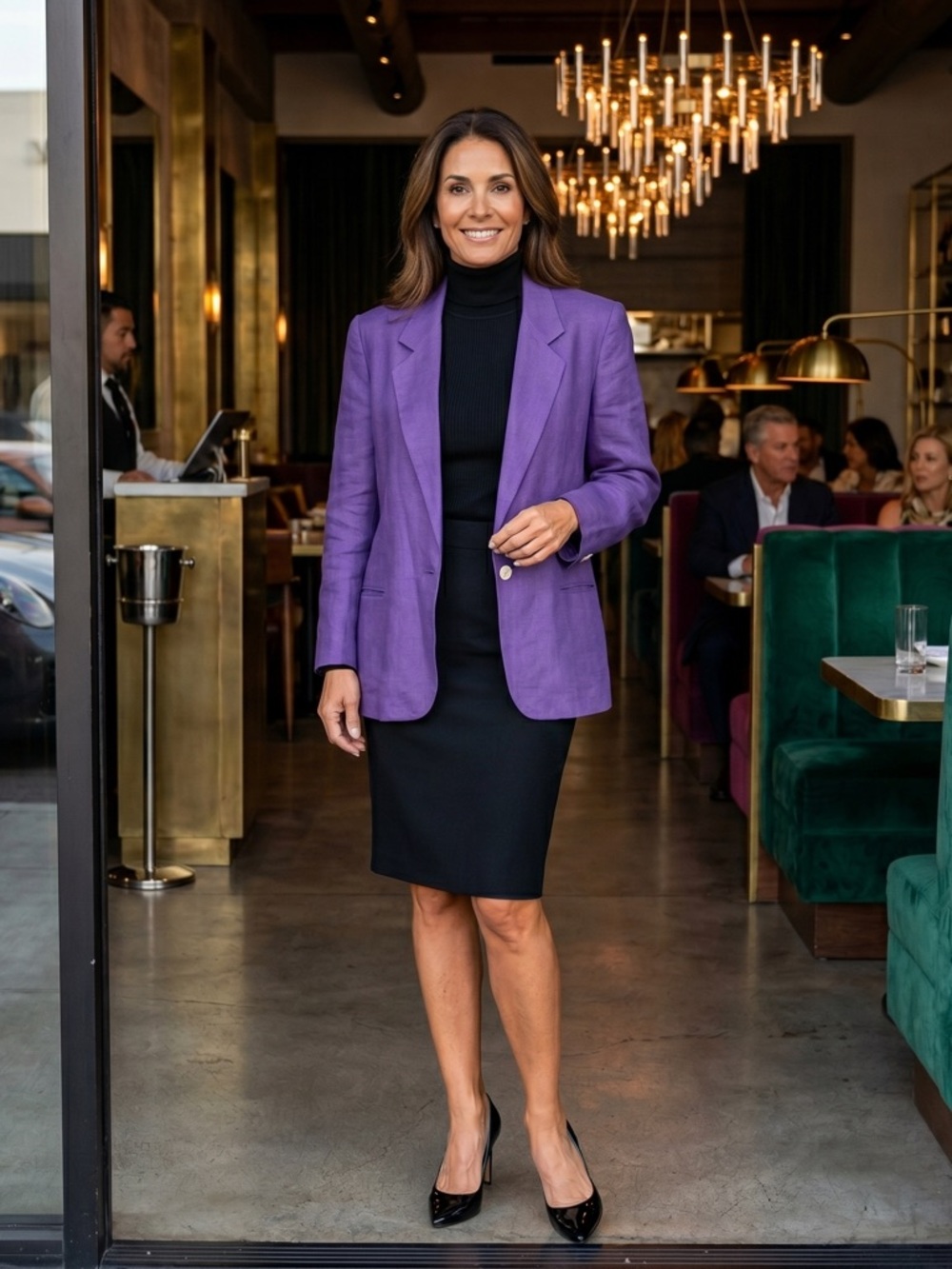 Talbots Women's Purple 100% Linen Classic Minimalist Coastal One Button Blazer